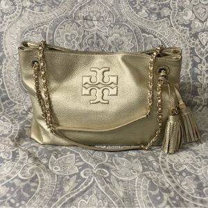 Tory Burch Thea metallic gold slouchy tote
